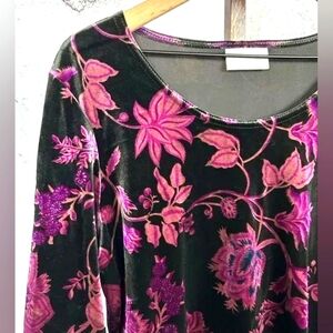VINTAGE WORTHINGTON polyester blend pullover black pink floral blouse large